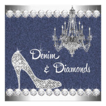 Denim and Diamonds Birthday Party Invitations