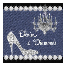 Denim and Diamonds Birthday Party Invitations