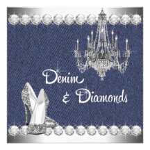 Denim and Diamonds Birthday Party Invitations