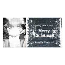 Denim and Shabby Lace Photo Christmas Card Photo Card Template