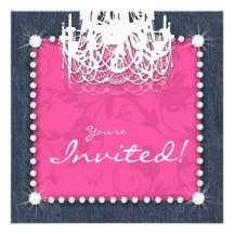 Denim n Diamonds Wedding Chandelier Floral Pink Custom Announcements