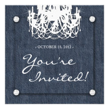Denim n Diamonds Wedding Invitation Chandelier