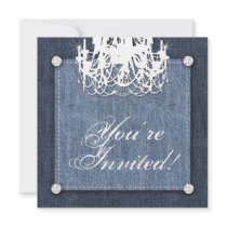 Denim n Diamonds Wedding Invitation Chandelier Lt