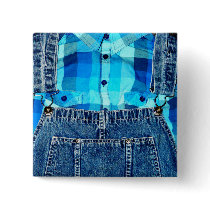 Denim Overalls and Plaid Pinback Button
