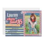 Denim & Pink Lace Sweet 16 Photo Invitation