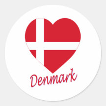 Denmark Flag Heart Round Sticker