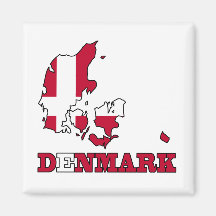 Denmark Flag in Map Fridge Magnets