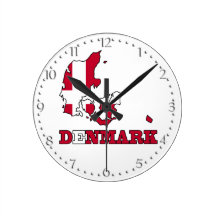Denmark Flag in Map Round Wallclock