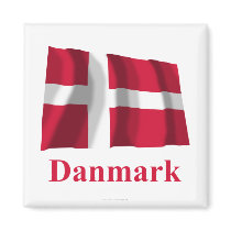 Denmark Waving Flag with Name in Danish