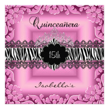 Dentelle blanche noire rose de zèbre de Quinceaner Invitations