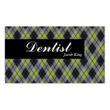 Dentist Orthodontist Business Card Green Argyle