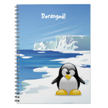 Deranged Penguin on Ice Spiral Notebooks