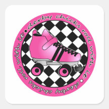 Derby Chicks Roll With It - Hot Pink Black White Square Sticker