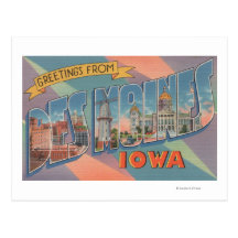 Des Moines, Iowa - grandes scènes 3 de lettre Carte Postale