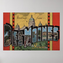 Des Moines, Iowa - grandes scènes de lettre Posters