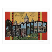 Des Moines, Iowa - Large Letter Scenes Postcard