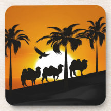 Desert Camels at sunset Drink Coaster