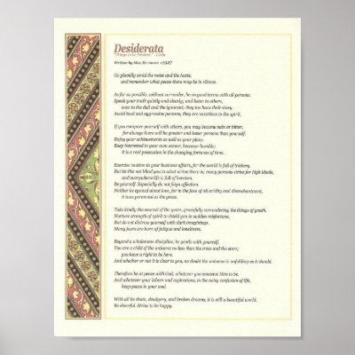 Desiderata Poem Poster by DESIDERATA4U Desiderata with Masculine Border