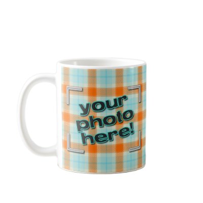 DESIGN YOUR OWN! Aqua/Orange Plaid Jumbo Photo Mug by StellaKarmine