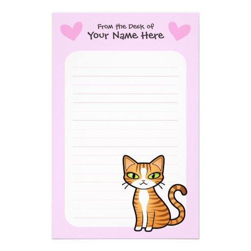 Design Your Own Cartoon Cat (love hearts) Personalized Stationery