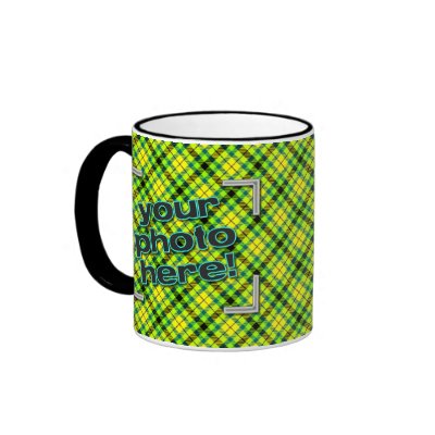 DESIGN YOUR OWN! Neon Green Yellow Plaid Photo Mug by StellaKarmine