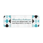 Designer Argyle Return Address Label (aqua/black)