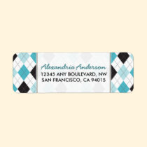 Designer Argyle Return Address Label (aqua/black) labels