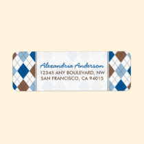 Designer Argyle Return Address Label (blue) labels
