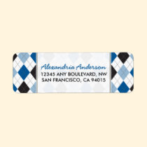 Designer Argyle Return Address Label (blue/black) labels