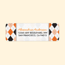 Designer Argyle Return Address Label (orange/black labels