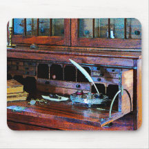 Desk With Quill and Books Mousepad