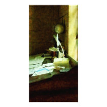 Desk With Quill and Papers Customized Photo Card