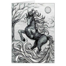 Dessin noir et blanc de licorne noire de licornes carte de vœux
