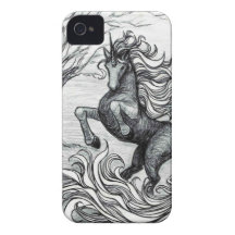 Dessin noir et blanc de licorne noire de licornes coque iPhone 4 Case-Mate