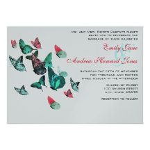 Destination Butterfly Pink and Aqua Wedding Invite
