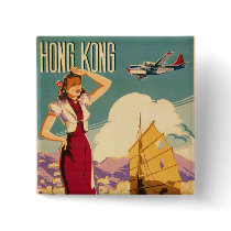 Destination: Hong Kong Retro Graphic Square Button