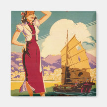 Destination: Hong Kong Retro Graphic Square Magnet