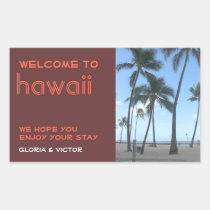 Destination wedding brown tropical gift bag label stickers