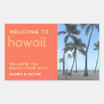 Destination wedding orange tropical gift bag label stickers