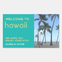 Destination wedding teal tropical gift bag label stickers