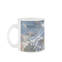 Detail of frozen river bank,ice,stone,sand,water.. mugs
