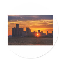 Detroit Cityscape 0527 Round Stickers