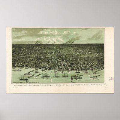 Detroit Michigan 1889 Antique Panoramic Map by terraprints_classic