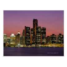 Detroit, Michigan Skyline at Night Postcards