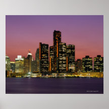 Detroit, Michigan Skyline at Night Posters