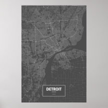 Detroit, Michigan (white on black) Poster