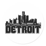 Detroit Skyline Round Stickers