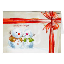 Deux bonhommes de neige heureux cartes