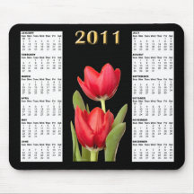 Deux calendrier rouge Mousepad des tulipes 2011 Tapis De Souris