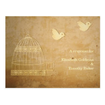 Deux carte postale d'or des oiseaux RSVP
